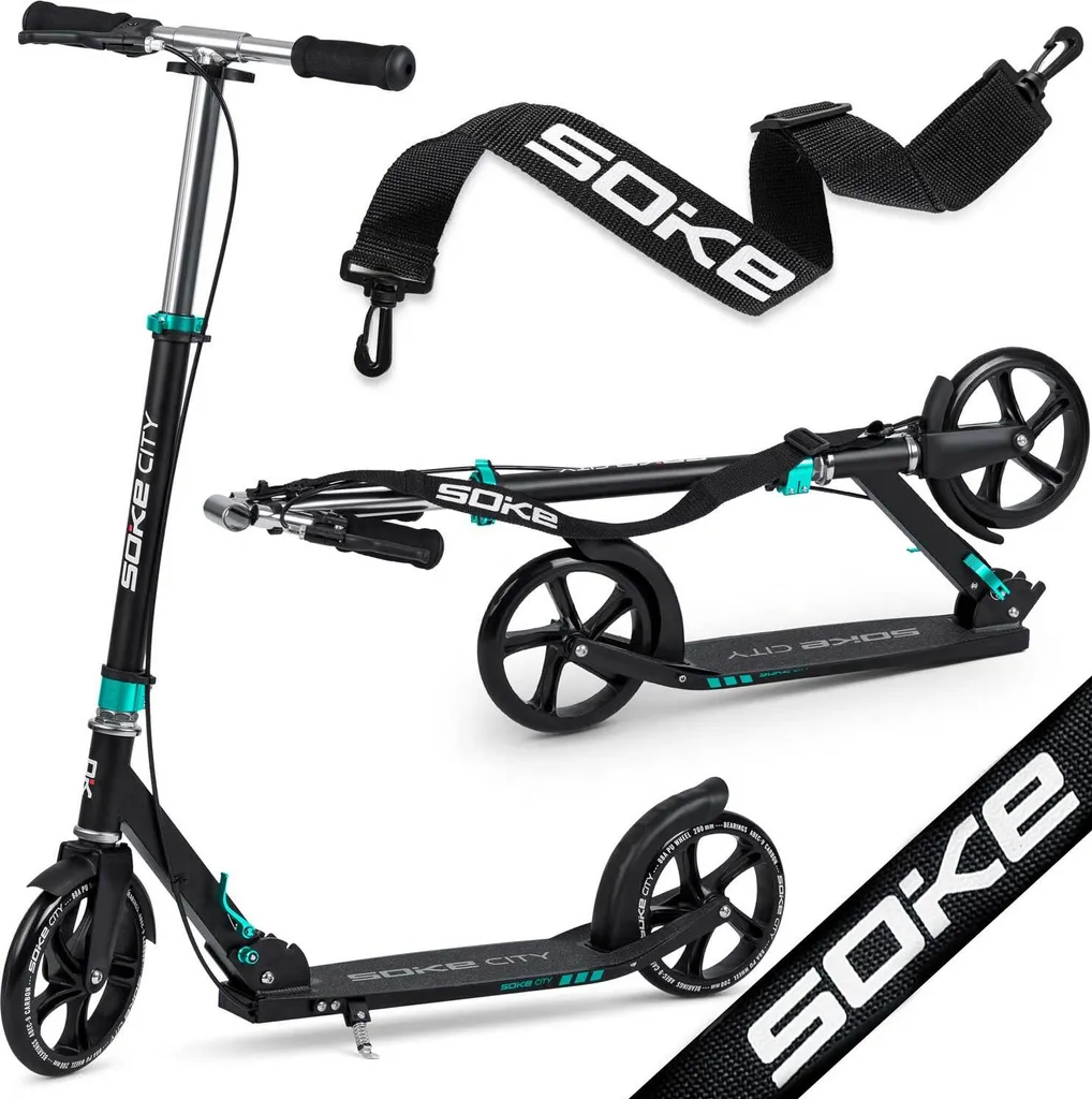 Trottinette trajet domicile-travail Soke City noir-turquoise pliable