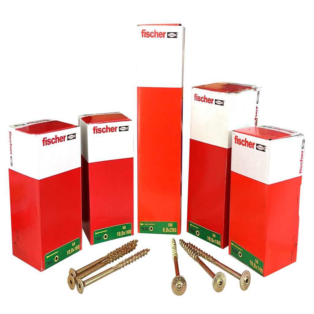 Fischer Power-Fast Holzbauschrauben, Größe:10.0x260 TX40 TK 50 Stk, Schraubenkopf:Tellerkopf