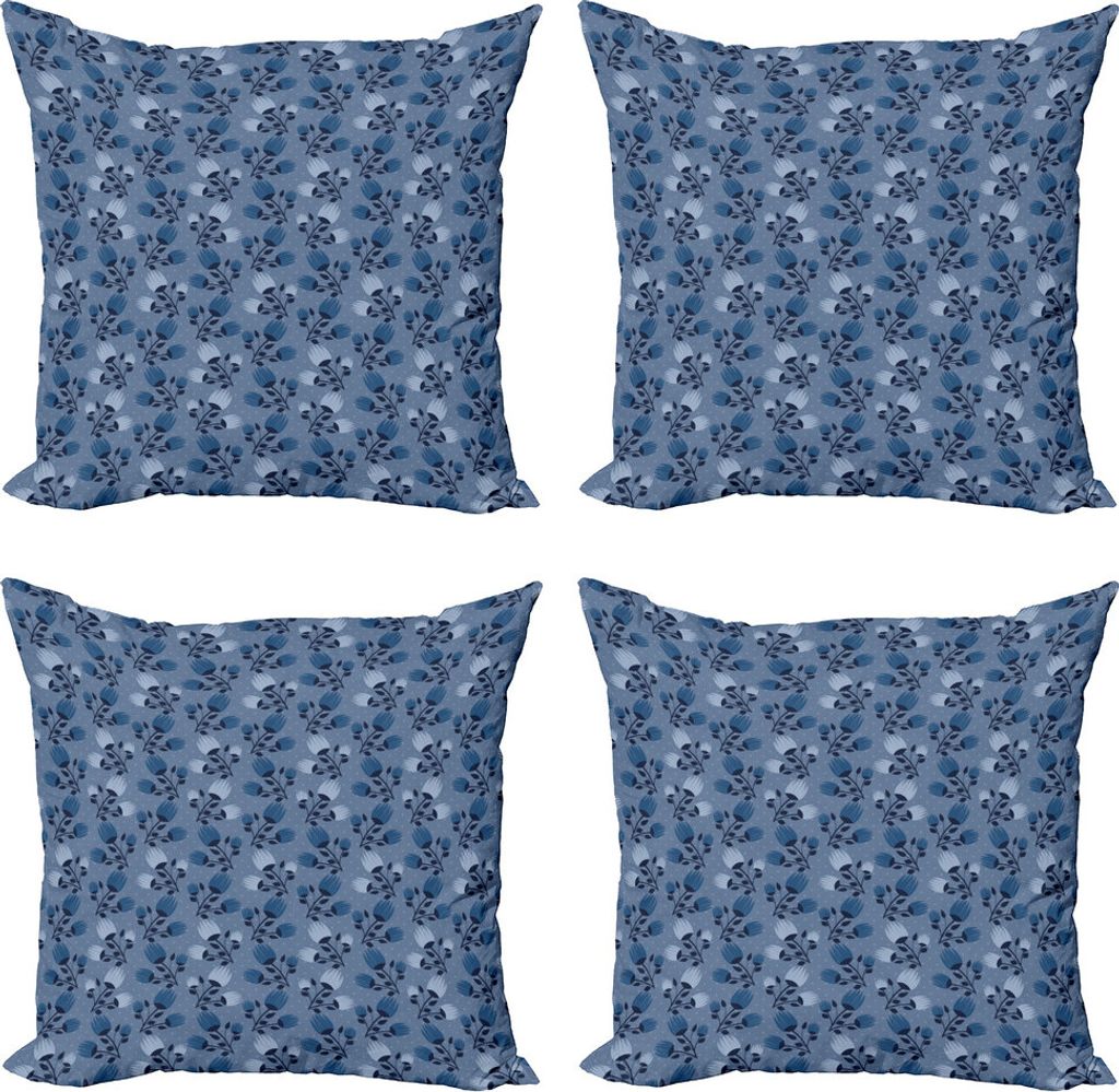ABAKUHAUS Blumen Kissenbezug Set (4 Stück), Blumen in Pastell kalten Tönen, Moderner Doppelseitiger Digitaldruck, 45 cm x 45 cm, Blau, Grau und M...
