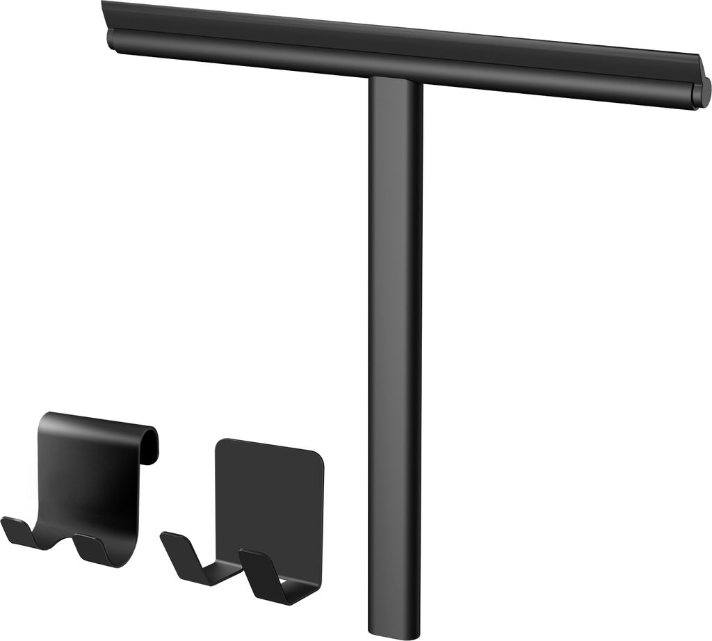 EMKE Duschabzieher Set mit Halter schwarz Edelstahl Duschabzieher 214x211mm - für Dusche, Bad, Fliesen, Spiegel, Fenster