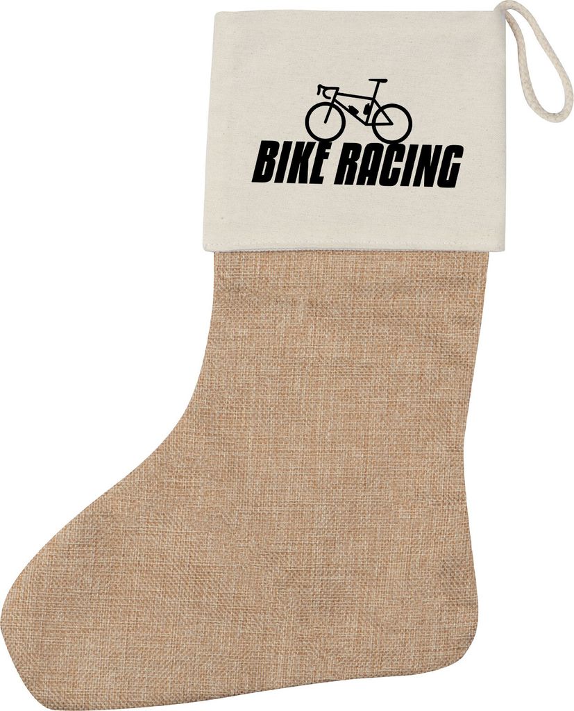 Huuraa Weihnachtsstrumpf Bike Racing Fahrrad Beige Jute Kaminstrumpf Geschenkidee