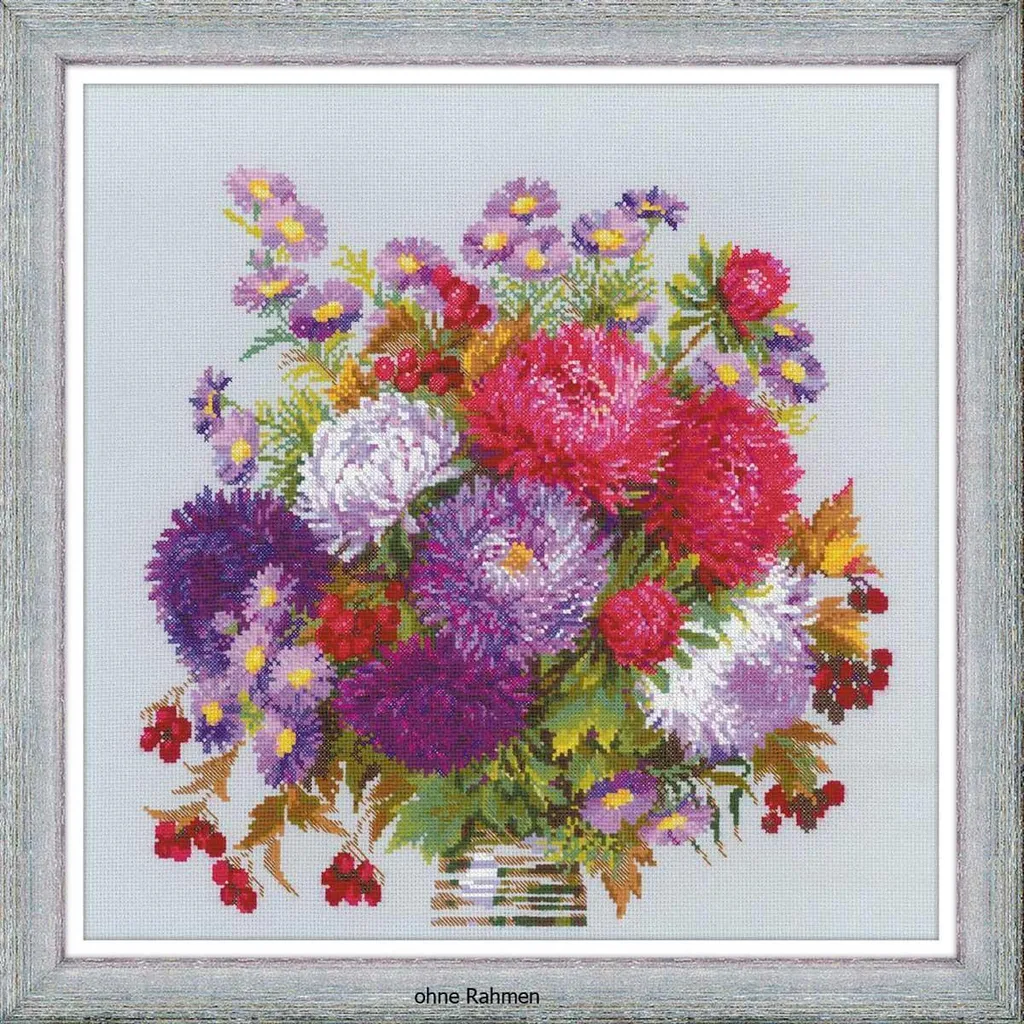 Canevas Point de Croix Riolis Bouquet d'Asters pour Déco Intérieure