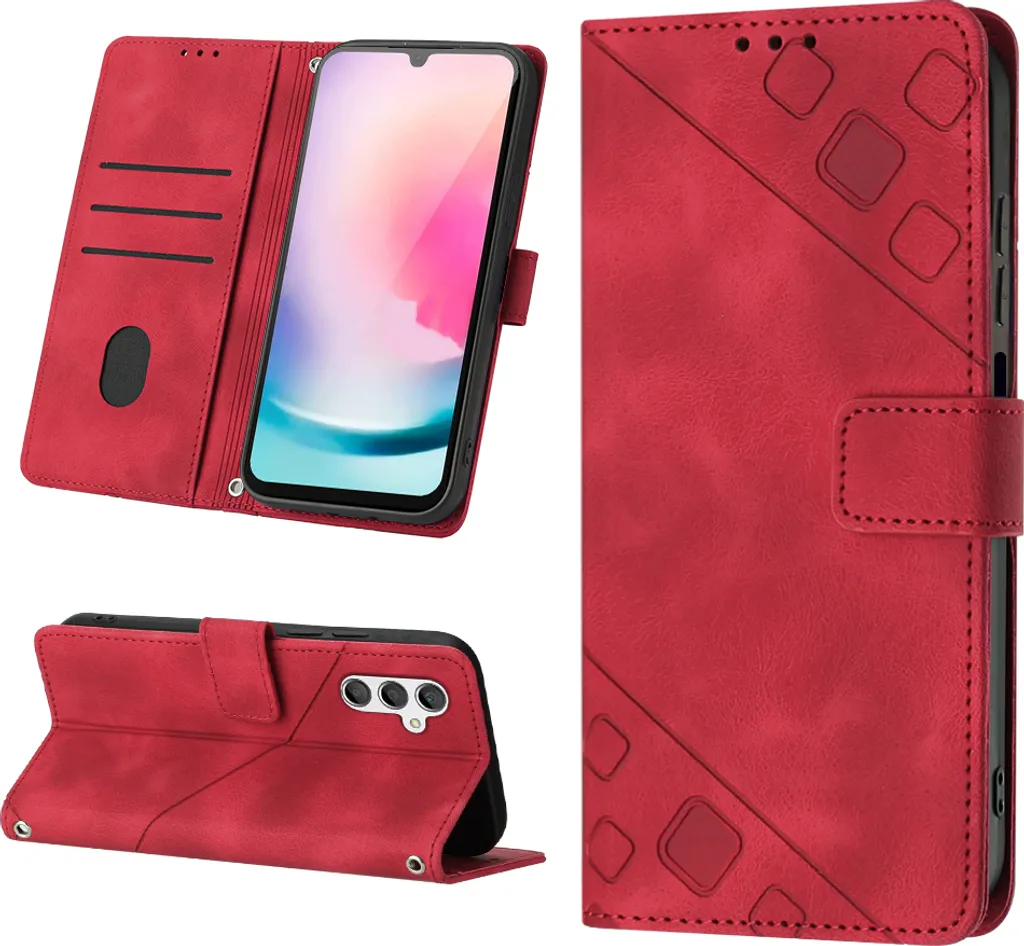 Cover Samsung A24 4G Anti-Caduta - Custodia a Libro Rossa in Rilievo