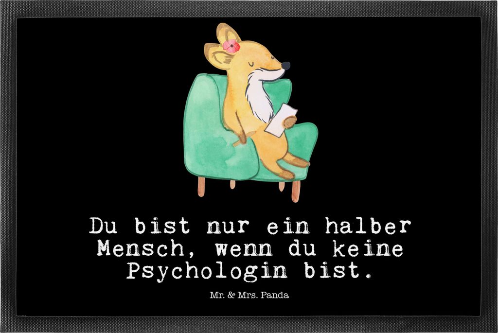 Mr. & Mrs. Panda Fussmatte Psychologin Herz 50 x 75 cm - Schwarz - Geschenk, Gummimatte, Schmutzmatte, Bodenvorleger, fußmatte, Schmutzfänger
