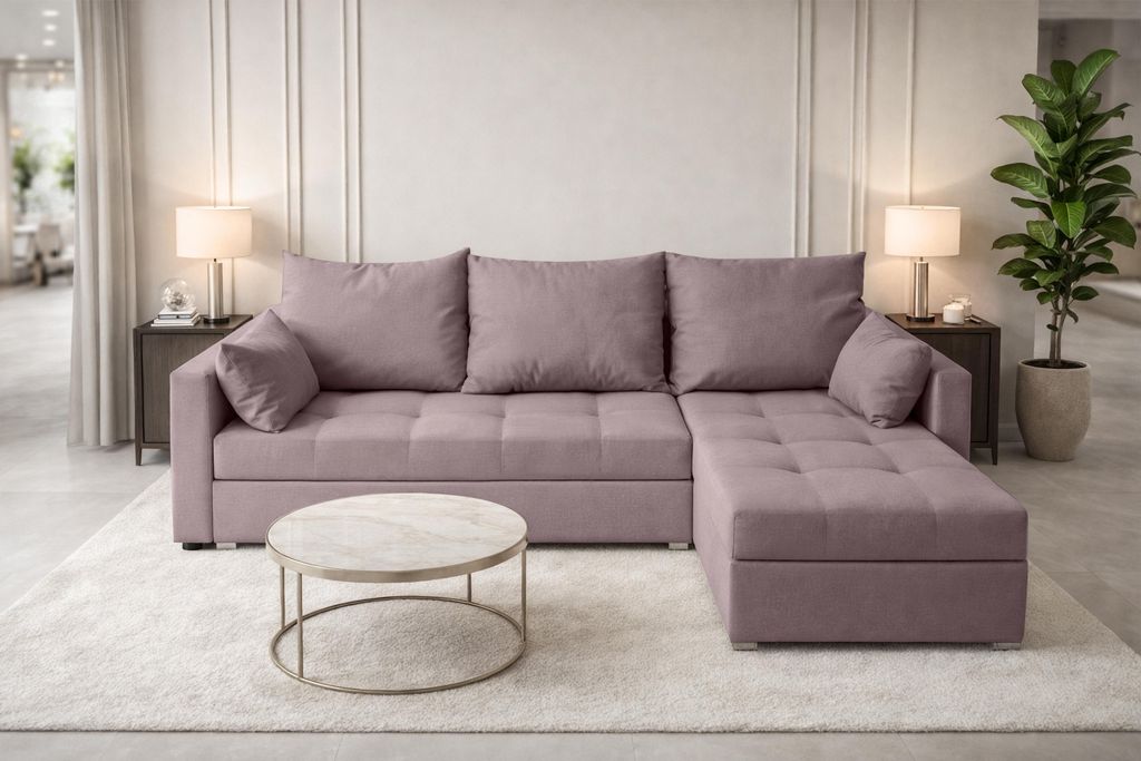 AX LIVING Ecksofa ELIF Rosa mit Schlaffunktion L-Form, Sofa mit Bettkasten - Moderne Ecksofa, Wohnzimmer Ecksofa - Eckcouch Rosa - Rechts