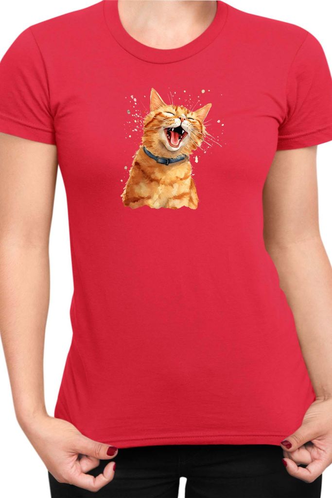 Damen T-Shirt Funny Cats Breeds American Shorthair Cat, Lady XS / Rot