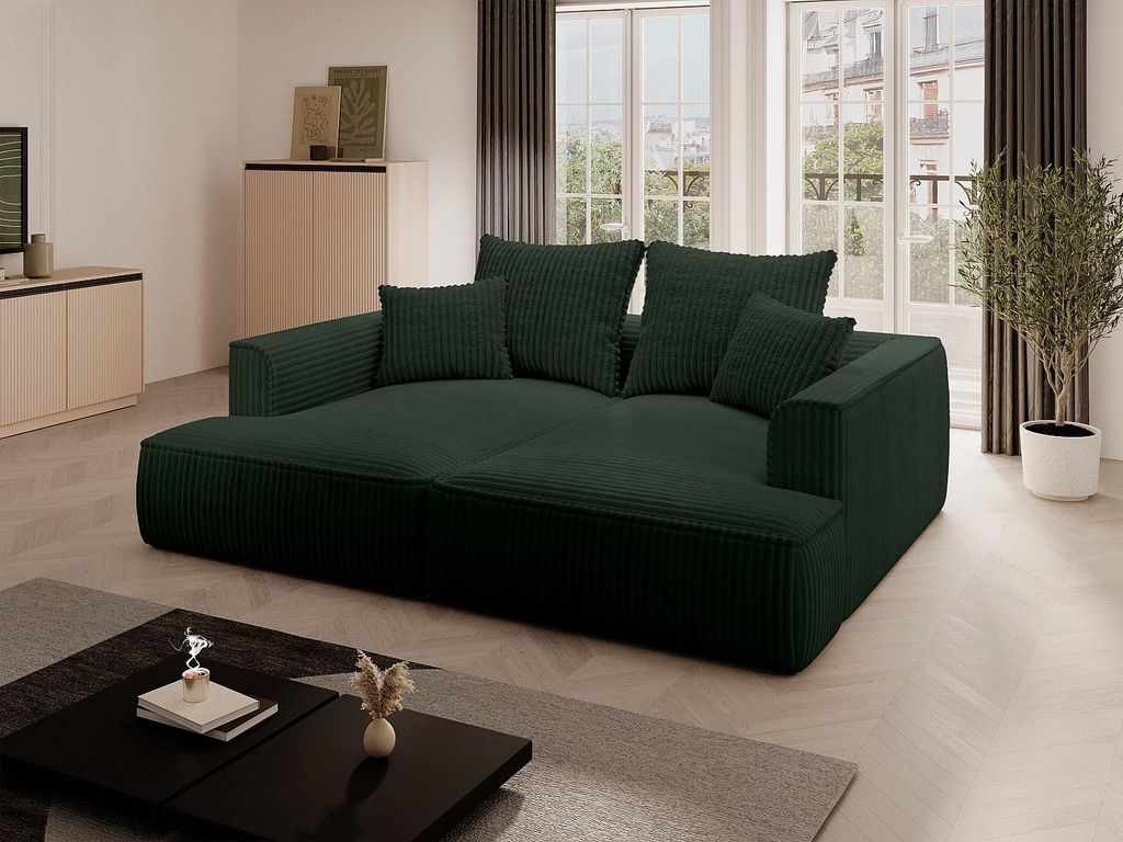 3-Sitzer-Sofa mit tiefem Sitz aus grünem, breit gestreiftem Cord - PINETA
