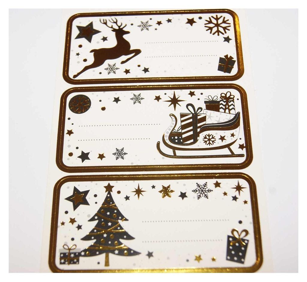 12 Weihnachtliche Klebeetiketten - Golden Chic Produktbild 