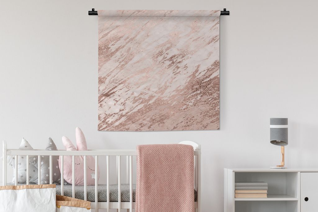 MuchoWow Wandteppich Wandbehang Marmor - Rosa - Roségold 90x90 cm Tapisserie Dekoration Wandtuch - Wandaufhänger