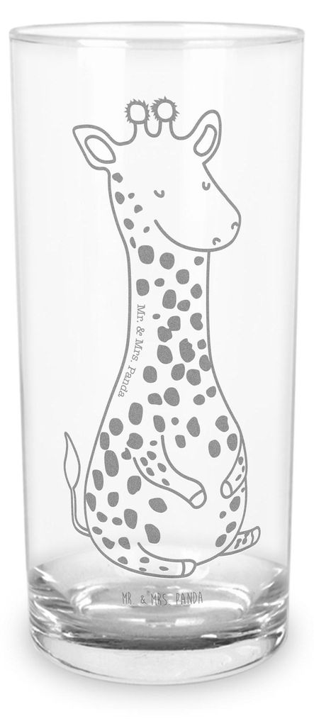 Mr. & Mrs. Panda Glas Giraffe Zufrieden 200 ml - Transparent - Geschenk, Saftglas, Afrika, Cocktailglas, Tumbler, Abenteuer, Longdrinkglas, Glück,...