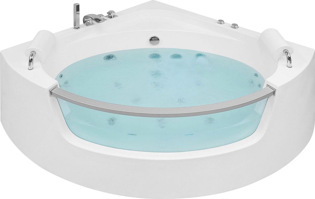 BELIANI Eckbadewanne Whirlpool Weiß Sanitäracryl 187 x 140 cm LED mit 7 Farben Badezimmer
