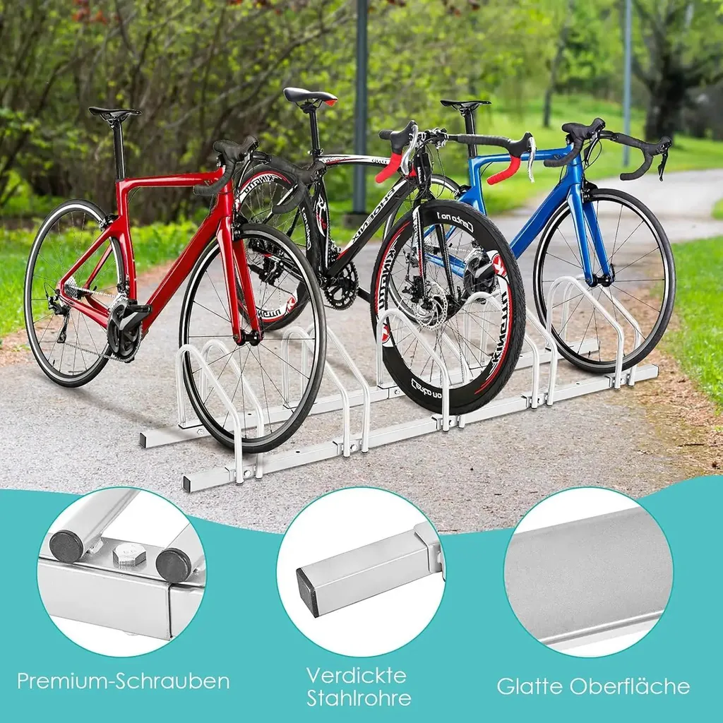 Support vélo 5 places robuste en acier gris clair pour VTT et VTC