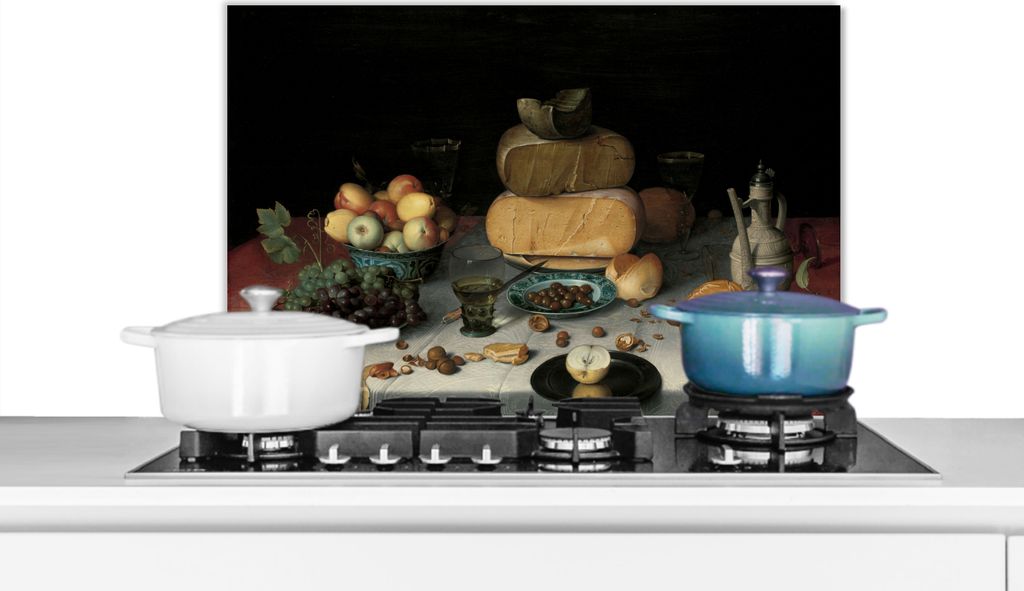 KitchenYeah Spritzschutz Küche - Küchenrückwand - Wandschutz für Herd und Spüle - Stilleben mit Käse - Kunstwerk - Alte Meister 60x40 - Al...
