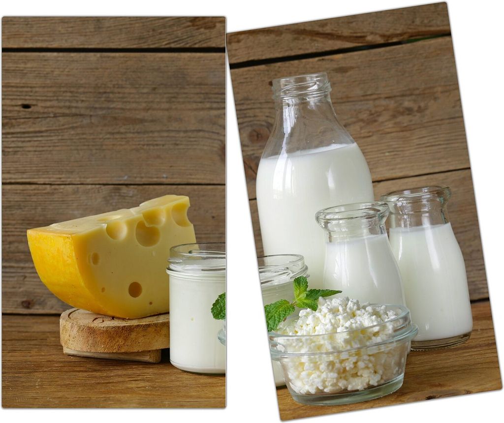 Spritzschutz Herdabdeckplatte Schneidebrett aus Glas Molkereiprodukte 2-Teilig (60x52cm)