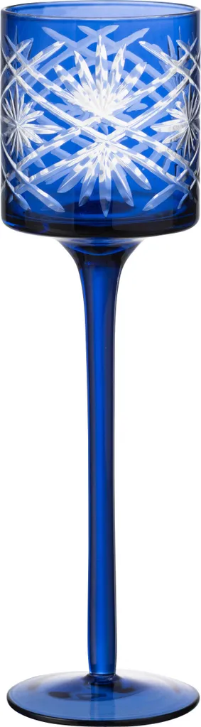 J-Line Porte-bougie à réchaud Santorini Bleu en Verre sur Pied Small