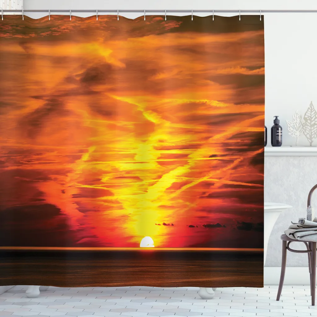 ABAKUHAUS Tenda da doccia arancione, tramonto sull'orizzonte marino, opaca, incl. 12 anelli, resistente a batteri e muffe, 175 x 240 cm, arancione