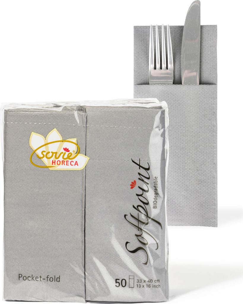Sovie HORECA Besteckserviette Softpoint "Pub" in Grau, 40 x 33 cm, 1/8 Falz, 50 Stück