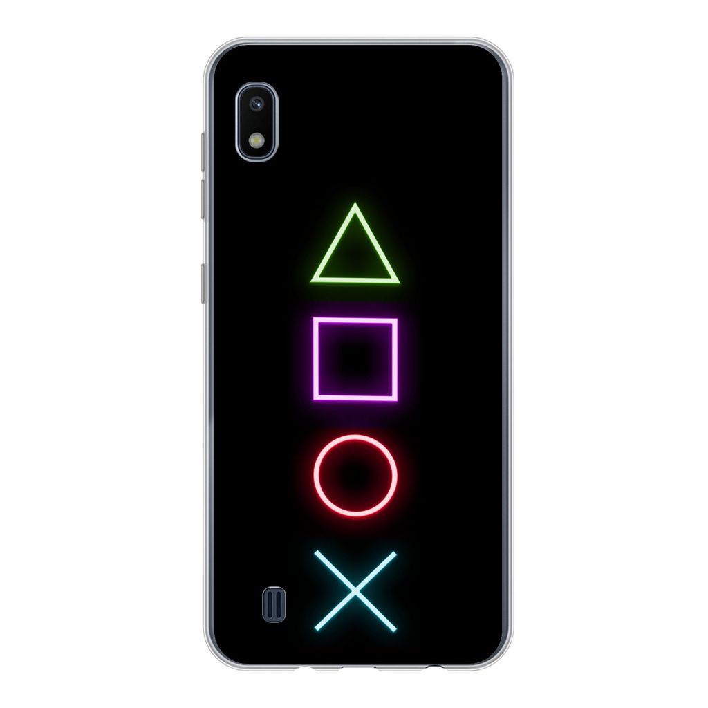 MuchoWow Handyhülle Schutzhülle Hülle für Samsung Galaxy A10 Gaming - Neon - Konsole - Schwarz - Controller - Gaming Silikon Softcase Handy H...