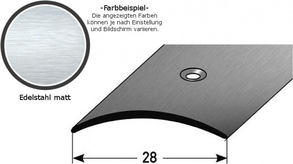 Übergangsprofil "Rotterdam" / Übergangsschiene / Übergangsleiste 28 mm (Edelstahl, 1 mm Stäke):-Edelstahl matt-900-gebohrt