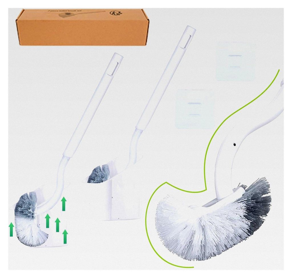 Toilettenbürste mit Behälter, gebogene Klobürste mit Randreiniger, langer Stiel, Kunststoff-Toilettenbürstenset mit starken Borsten für gründ...