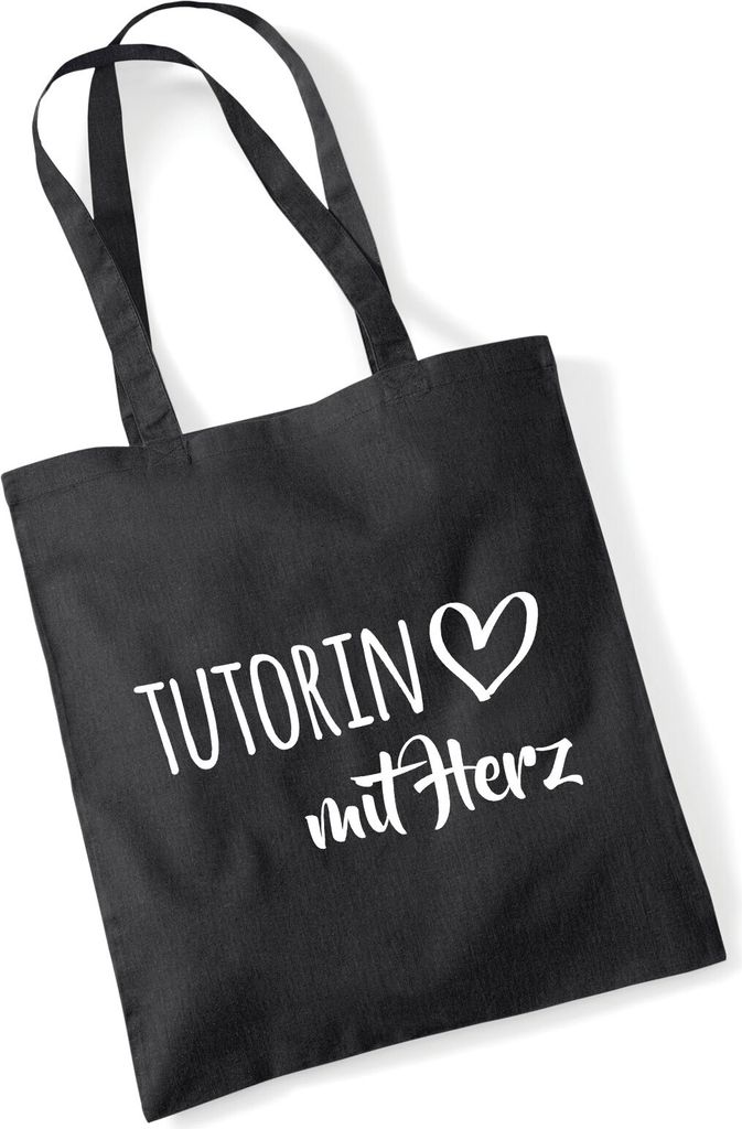 Huuraa Jutebeutel Tutorin mit Herz 10 Liter Black Baumwolle Tasche Geschenkidee