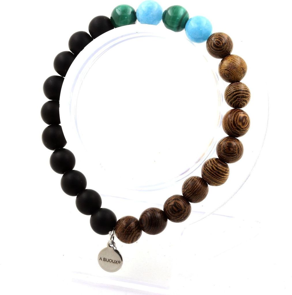 Kongo-Malachit-Perlen-Armband + blauer Chalcedon + mattschwarzer Onyx + Holz 8 mm