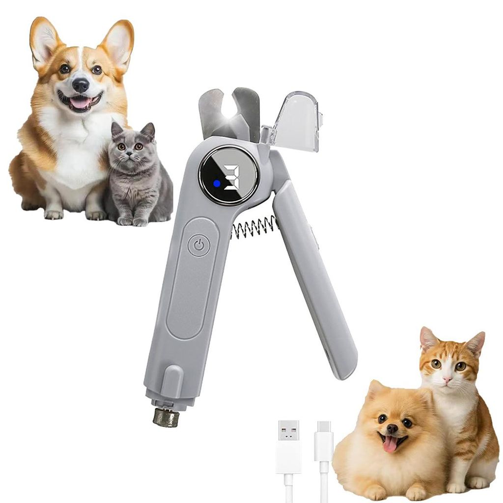 Krallenschere mit Licht, 2-in-1 Katzenpfoten-Krallenschere und Hundeschleifer, LED-Schnellerkennung, USB-wiederaufladbar mit Sicherheitsdesign