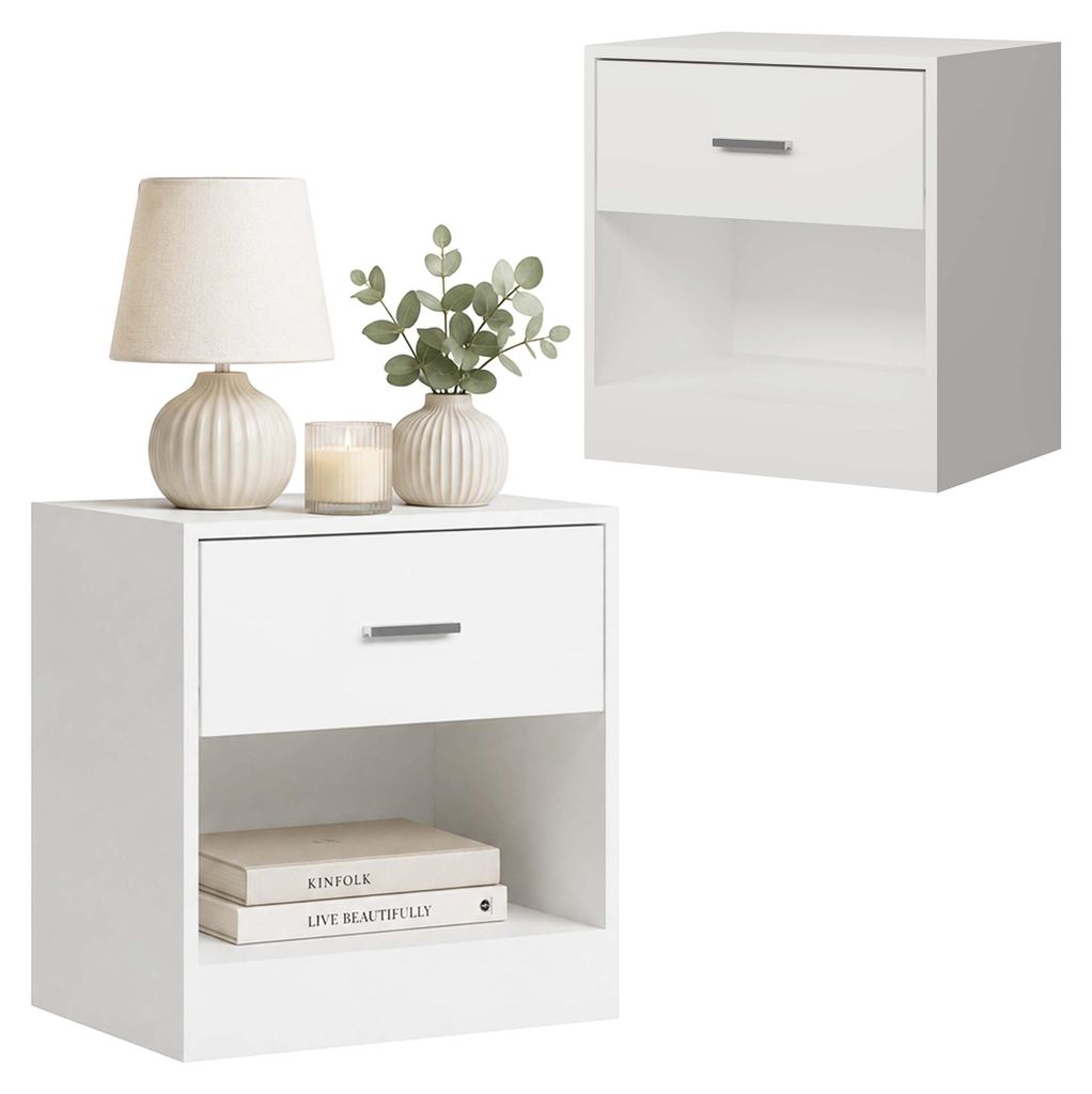 Relaxdays Nachttisch 2er Set, Schublade, offenes Fach, HBT Produktbild 