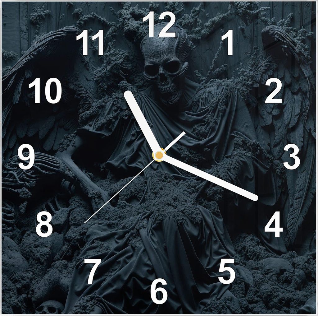 Wanduhr aus Glas mit Motiv Skeletthüter- 30 x 30 cm - inkl. Aufhängesystem