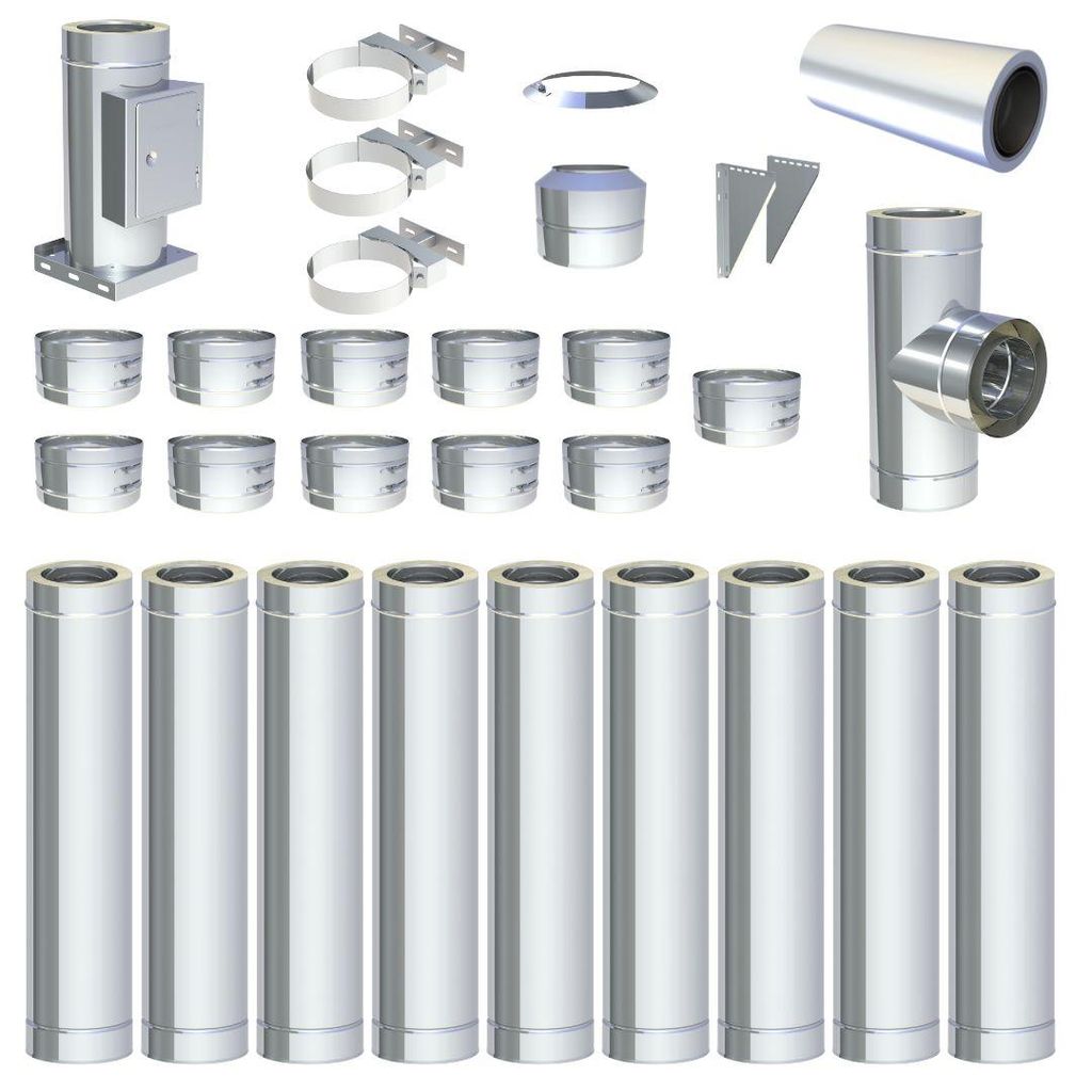 Ø 160 mm - 9 m DW FU Doppelwandiges Schornstein Set Wandmontage Hochglanz