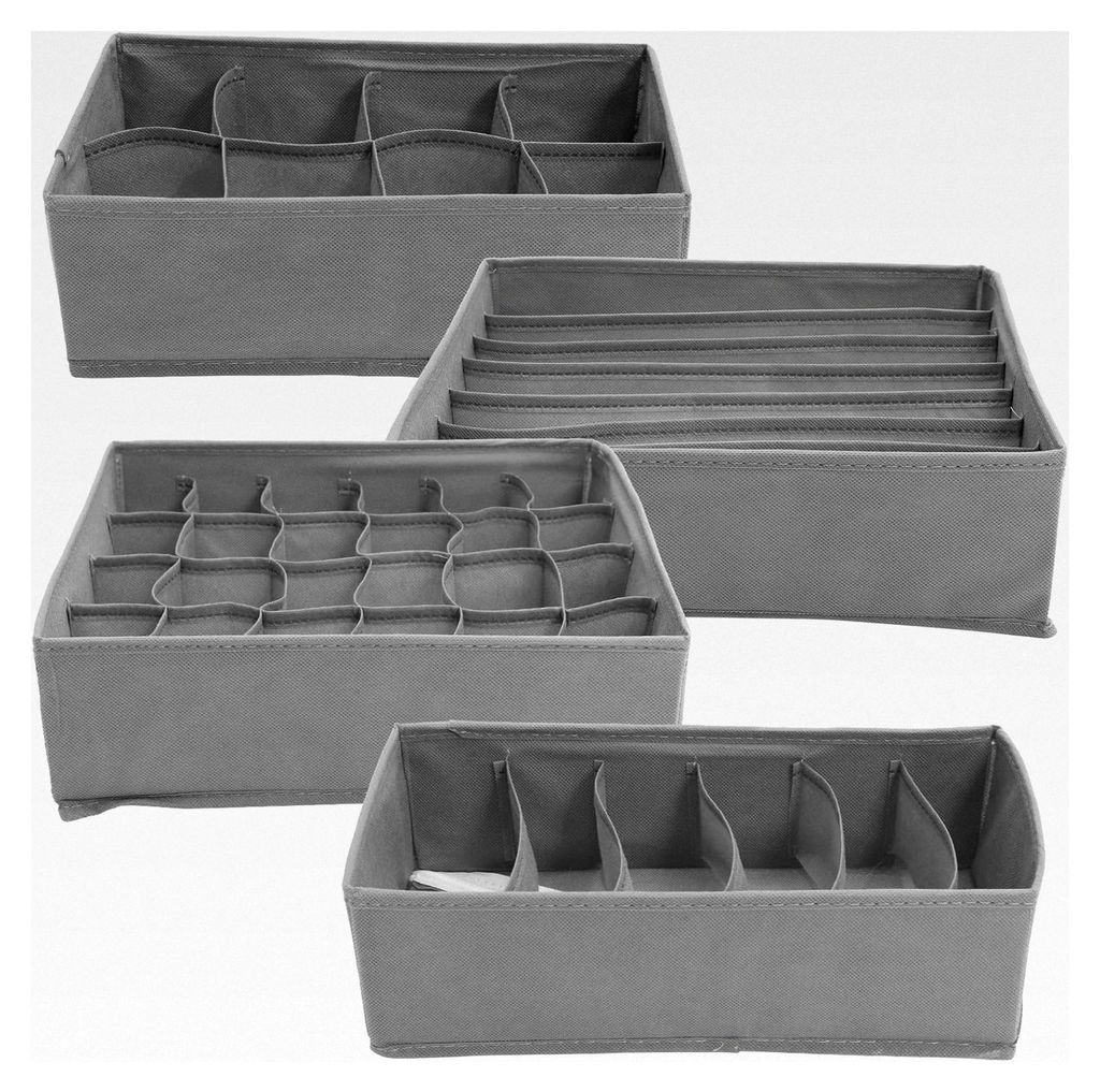 4 Stück Faltbare Aufbewahrungsboxen aus Vliesstoff für Unterwäsche und Socken in Dunkelgrau