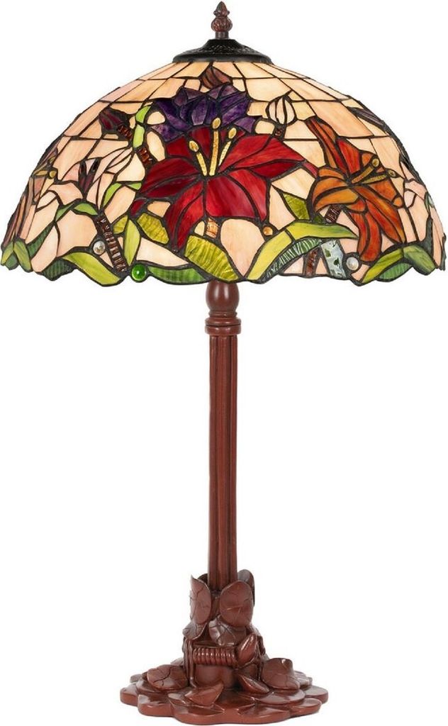 Casa Padrino Luxus Tiffany Tischleuchte Mehrfarbig / Braun Ø 40 x H. 61 cm - Runde Tiffany Schreibtischleuchte - Luxus Interior - Luxus Leuchten -...