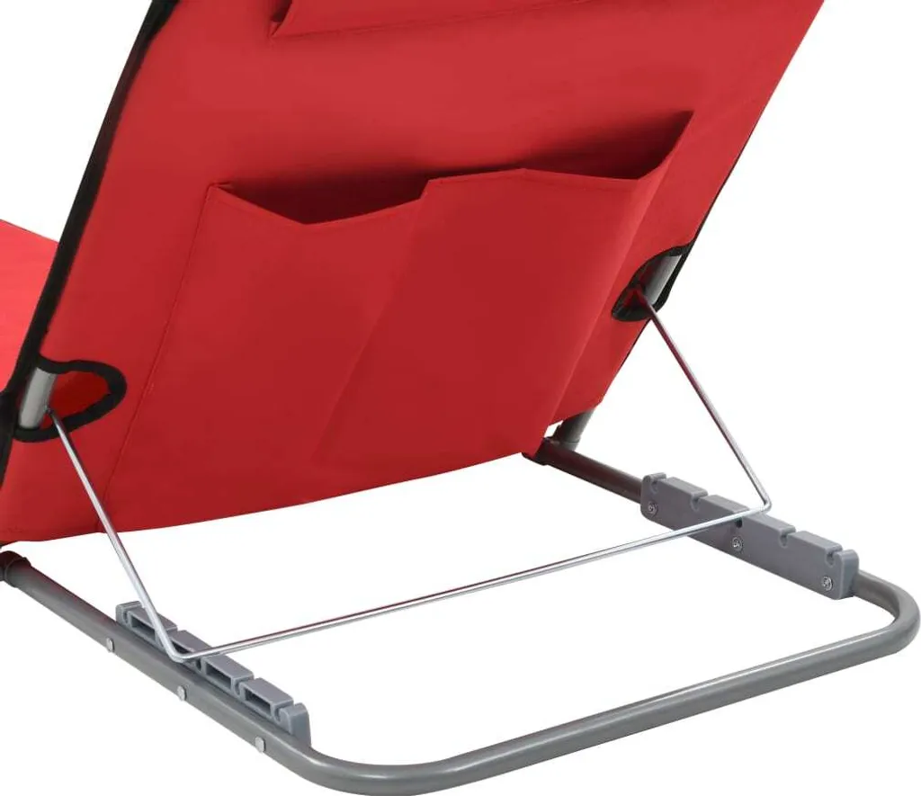 Dossier inclinable et structure en acier pour ce tapis de plage rouge