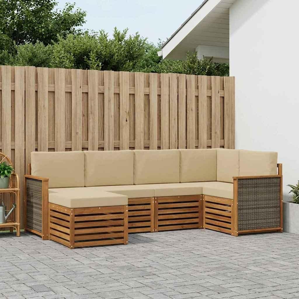 Möbel Ecksofa Set 5 pcs Natur Massives Akazienholz und PolyesterGartensofas - Gartensofas c1867