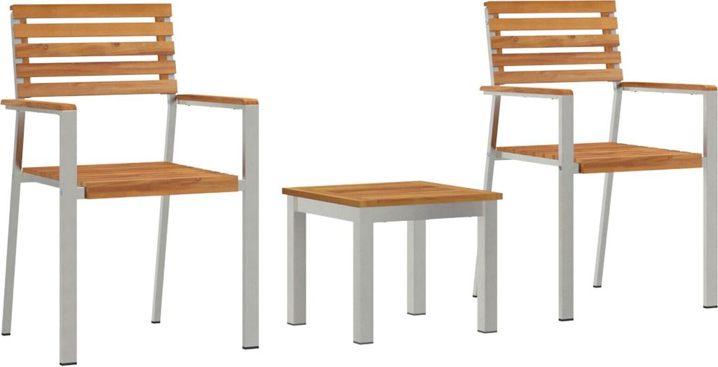 Möbel 3-teiliges Garten Essgruppe Massivholz Teak, Stapelbare Gartenstühle 2 Stück Massivholz Teak und Stahl - Gartenstühle 3334845