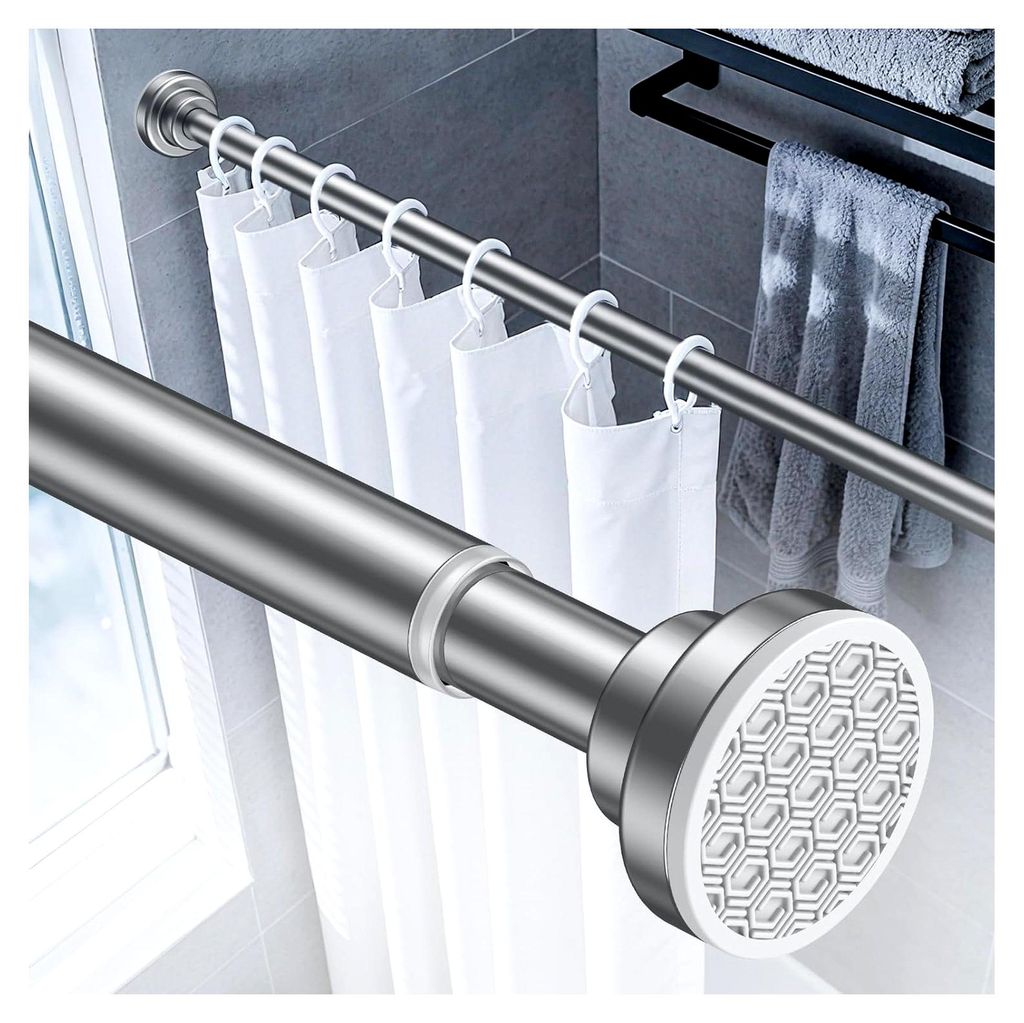 Duschvorhangstange ohne Bohren, 82–204 cm verstellbare Spannstange, rutschfeste Feder-Duschstange, rostfreier Edelstahl, geeignet für Bad, Fenst...