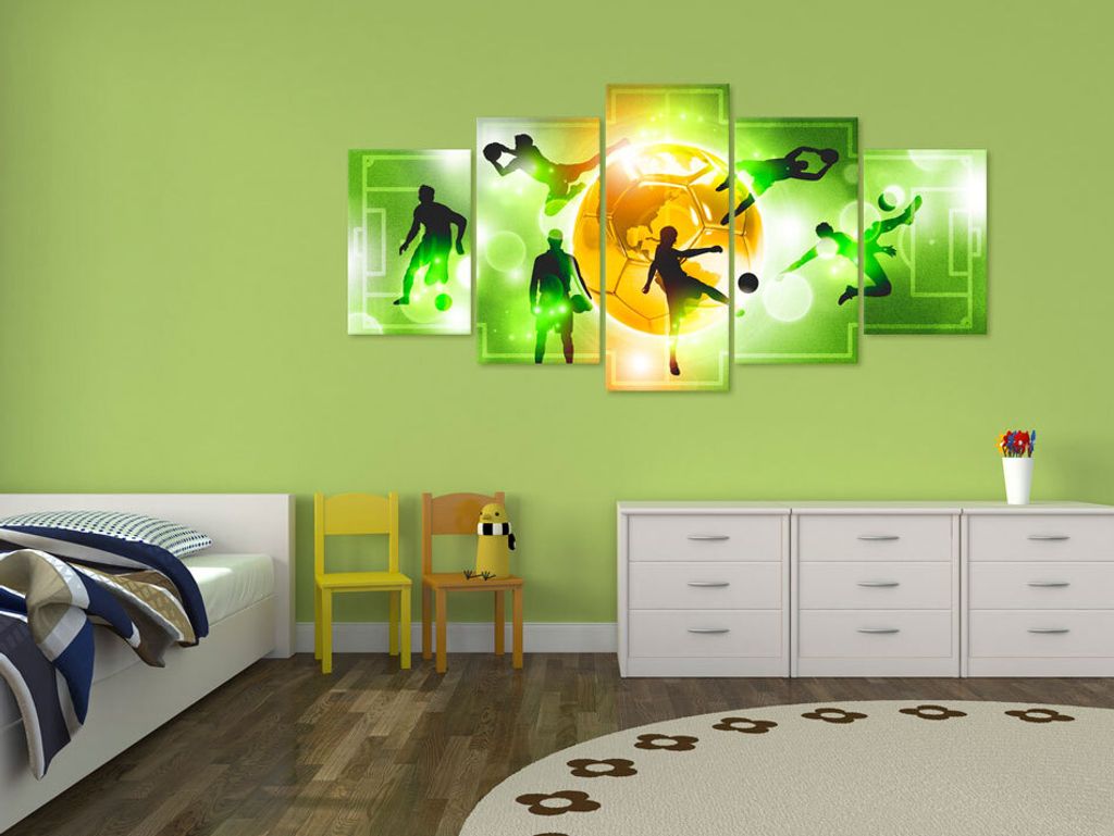 Akustikbild Fußball Sport 200x100 cm Bilder Akustikschaum Hochleistungsschallabsorber Schallschutz Leinwand 5 tlg Wandbild Raumakustik Schalldämm...