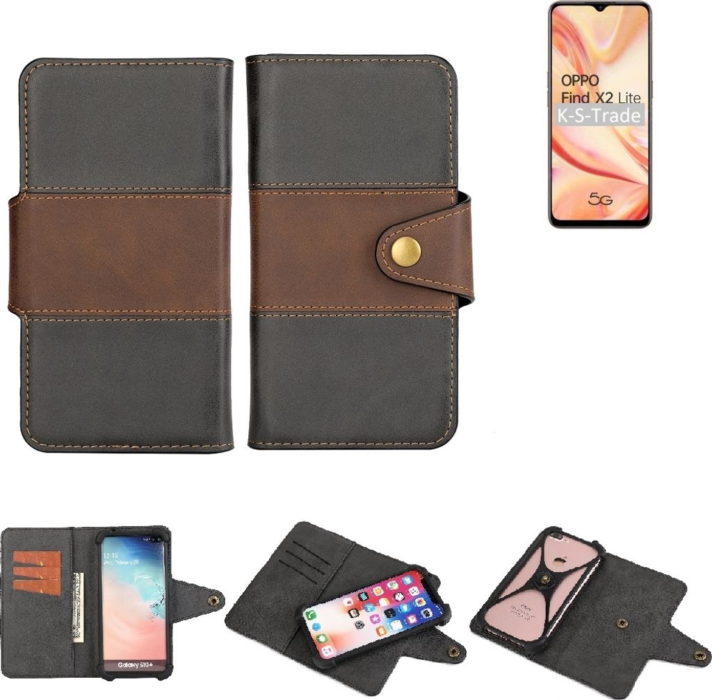 K-S-Trade Handyhülle Schutzhülle Hülle Bookstyle Wallet-Case kompatibel mit Oppo Find X2 Lite Bumper Rundumschutz schwarz-braun 1x