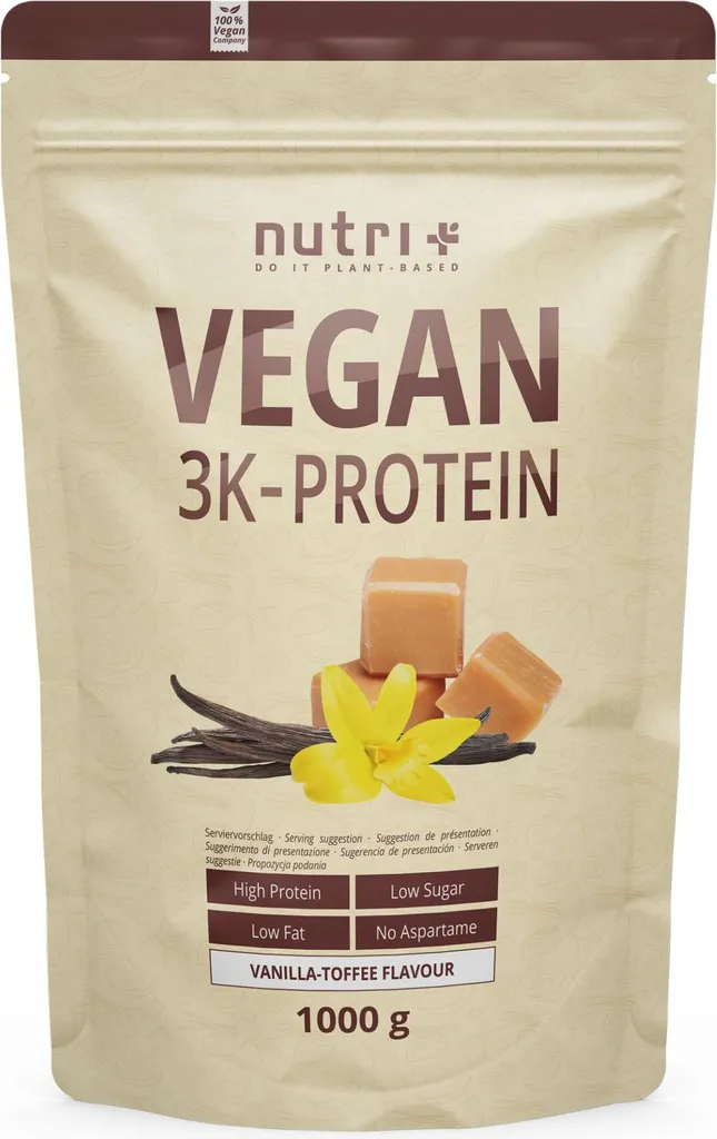 Nutri+ Vegan 3K Protein 1000g - Protéine Végétale Vanilla-Toffee