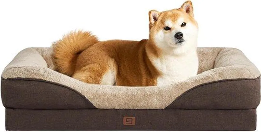 Lit chien déhoussable et lavable marron, mousse mémoire de forme 91cm
