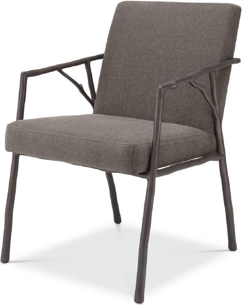 Casa Padrino Luxus Esszimmerstuhl Graubraun / Bronze 56 x 61 x H. 83 cm - Edler Küchenstuhl mit Armlehnen - Luxus Esszimmer Möbel