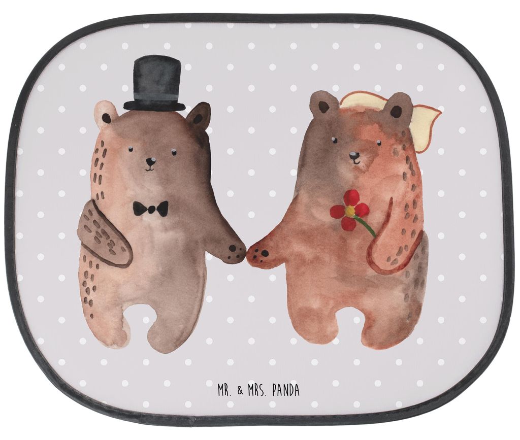 Mr. & Mrs. Panda Auto Sonnenschutz Bär Heirat - Grau Pastell - Geschenk, Teddy, Sonnenblende, Autoscheiben, seitenscheibe