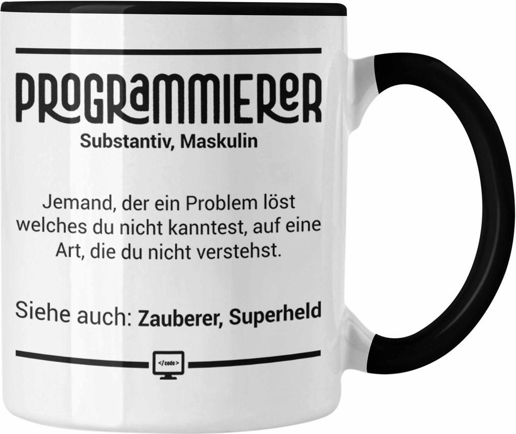 Trendation - Coder Tasse Geschenk für Programmierer Softwareentwickler Nerds Geschenkidee Definition IT Techniker (Schwarz)