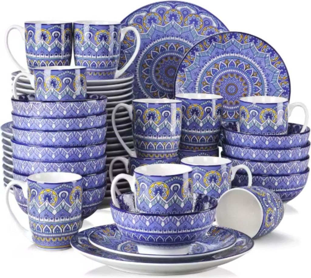 Fiorenzo Serviesset Blu Elegante – 48-teilig – 12 Personen – Blau – Tafelservices – Essteller – Tiefe Teller – Frühstücksteller –...