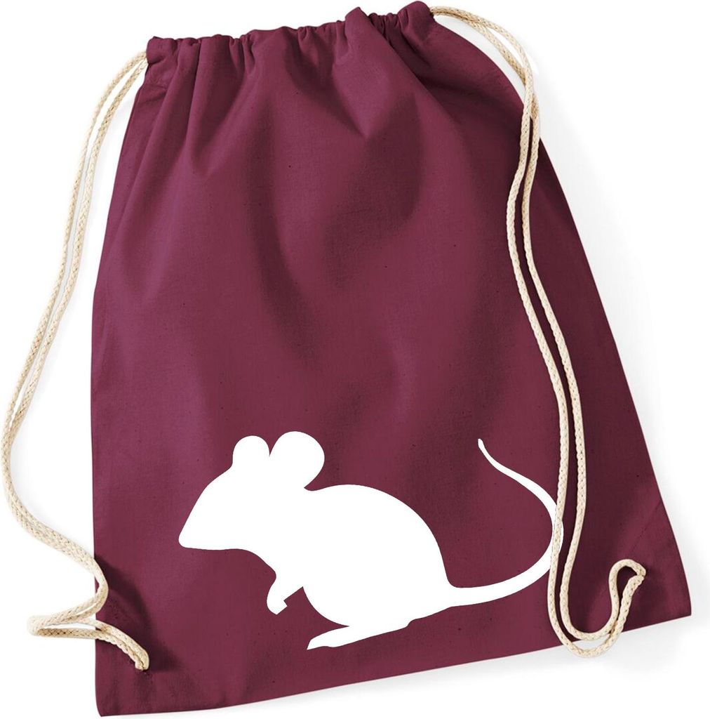 Huuraa Turnbeutel Maus Silhouette 12 Liter Burgundy Baumwolle Rucksack Geschenkidee