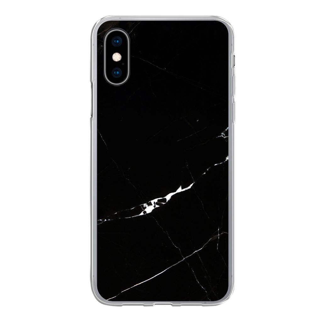 MuchoWow Handyhülle Schutzhülle Hülle für iPhone X Marmor - Schwarz - Natursteine Silikon Softcase Handy Hülle - Handyhülle