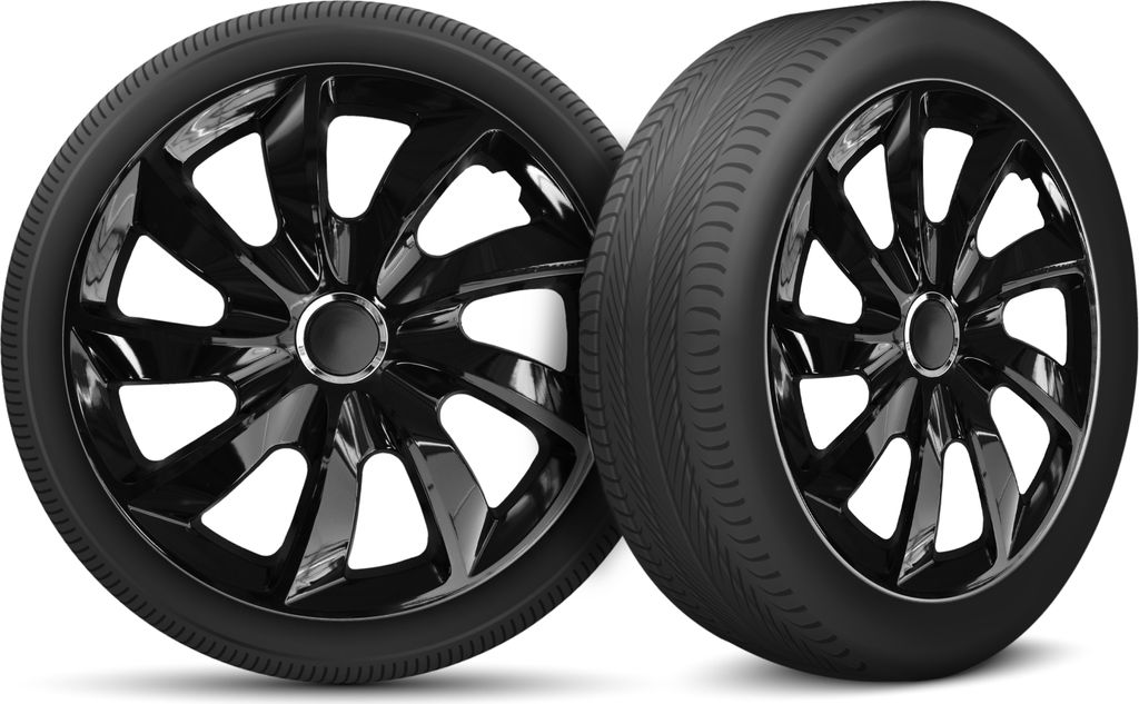 Auto Radkappen Radzierblenden 4er Set passend für alle Stahlfelgen - einstellbarer Sicherungsring - 14 Zoll - Schwarz