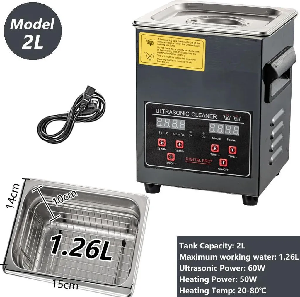 Nettoyeur à ultrasons 2L 60W en acier inoxydable numérique EU-C 220V