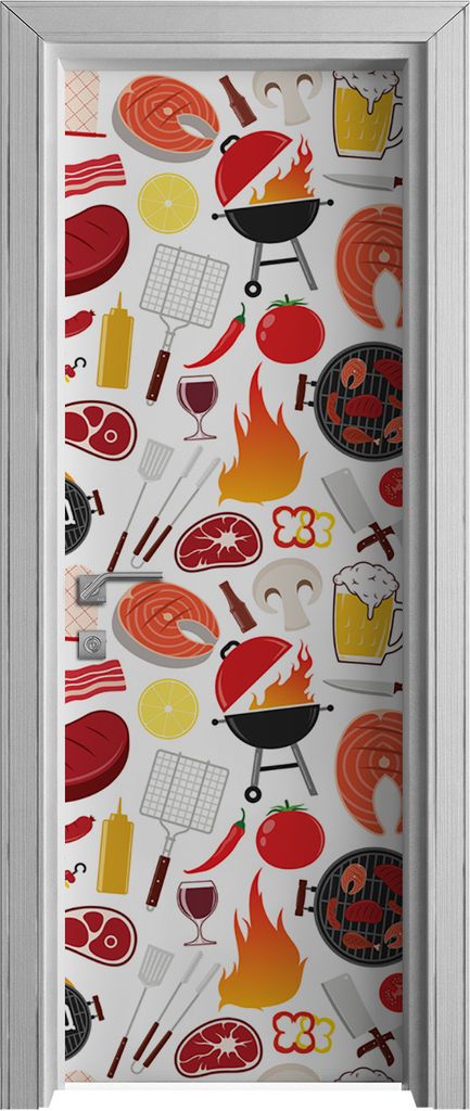Tür Selbstklebende 70x210 cm Türfolie Türtapete Klebefolie - BBQ Fleisch Gemüse cafe