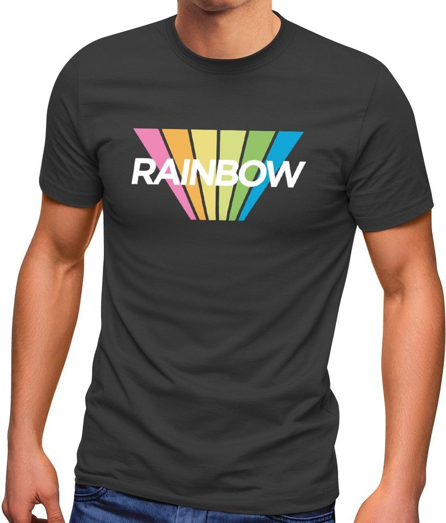Herren T-Shirt Aufdruck Schriftzug Rainbow Regenbogen Sommer Fashion Streetstyle Neverless anthrazit XL
